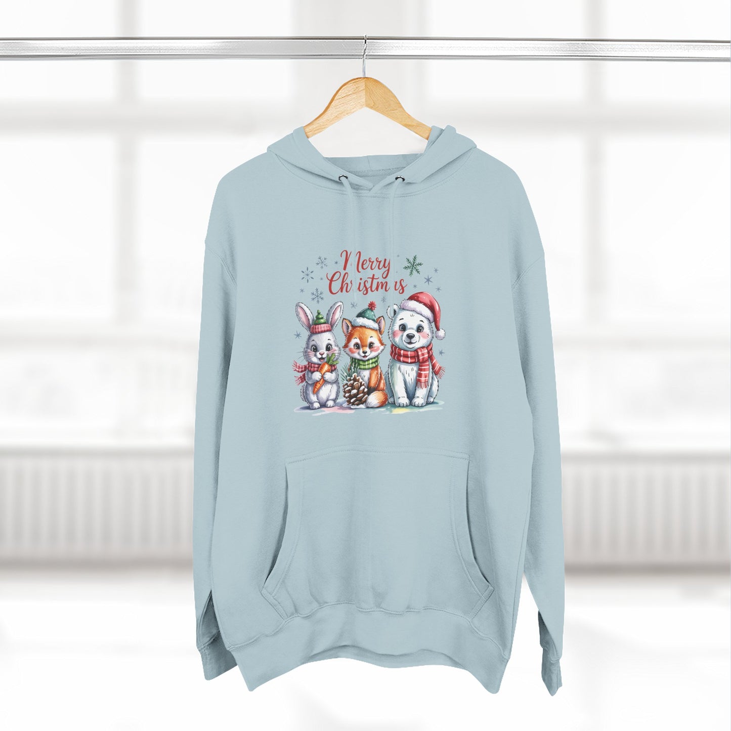 Christmas Animals Hoodie — Cute Bunny, Fox & Puppy "Merry Christmas" Fleece Pullover