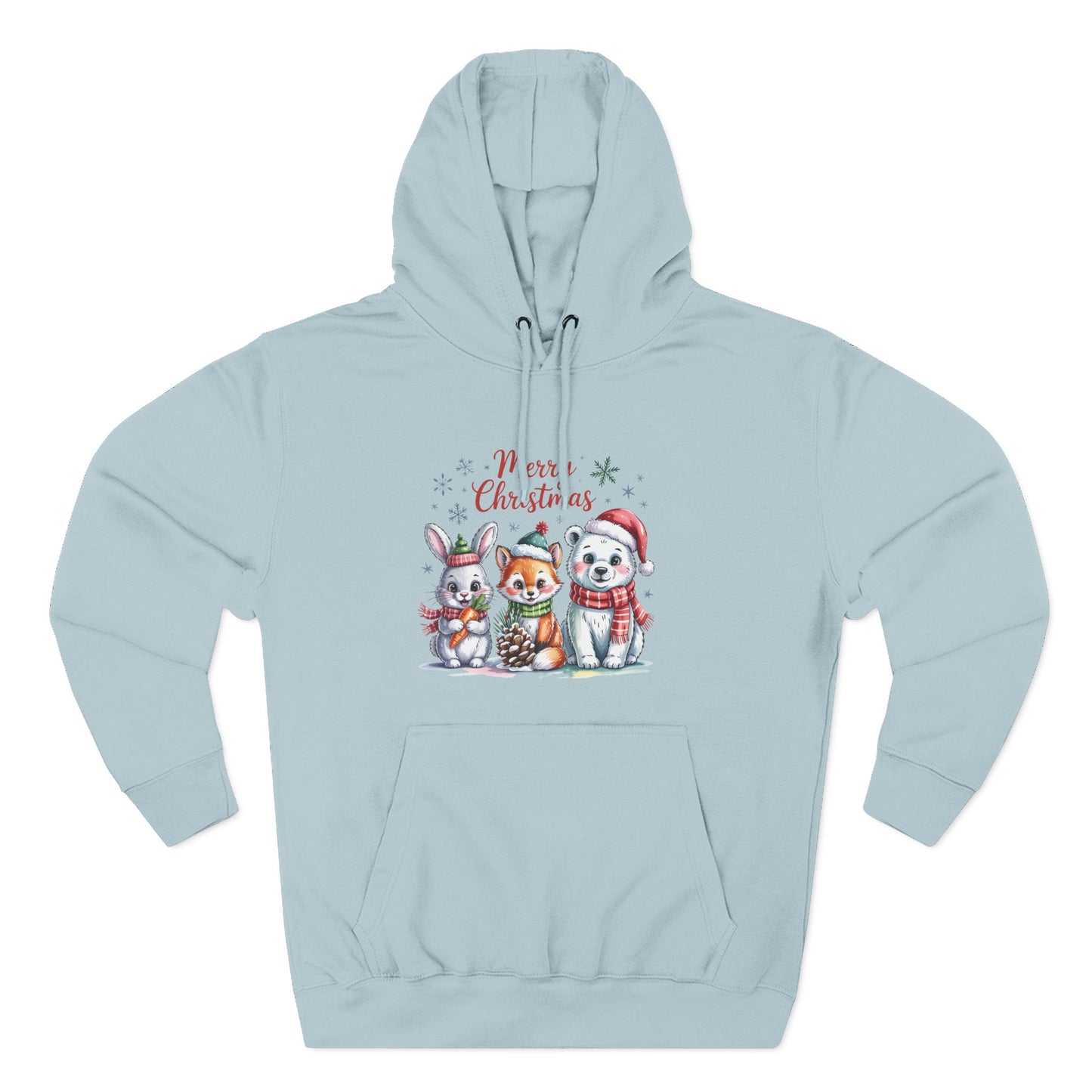 Christmas Animals Hoodie — Cute Bunny, Fox & Puppy "Merry Christmas" Fleece Pullover