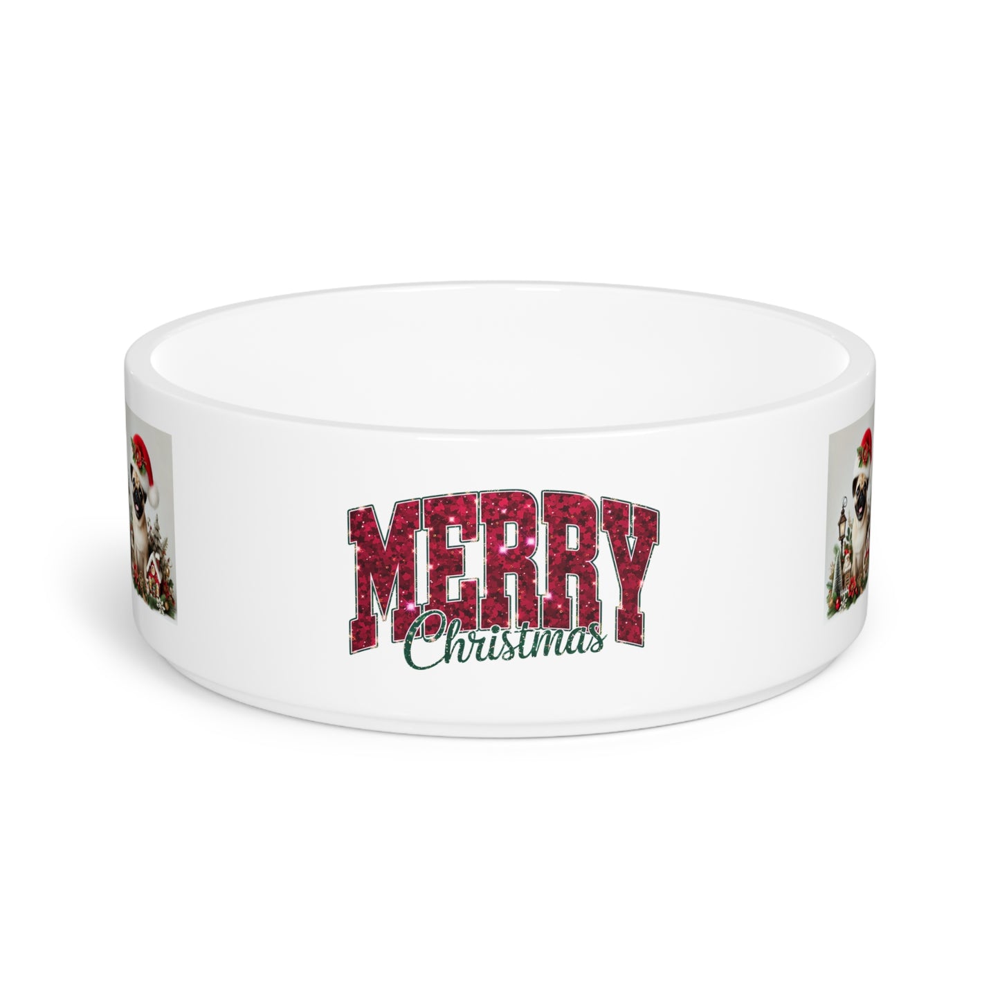 Christmas Pet Bowl — 'Merry Christmas' Pug Holiday Dog Bowl