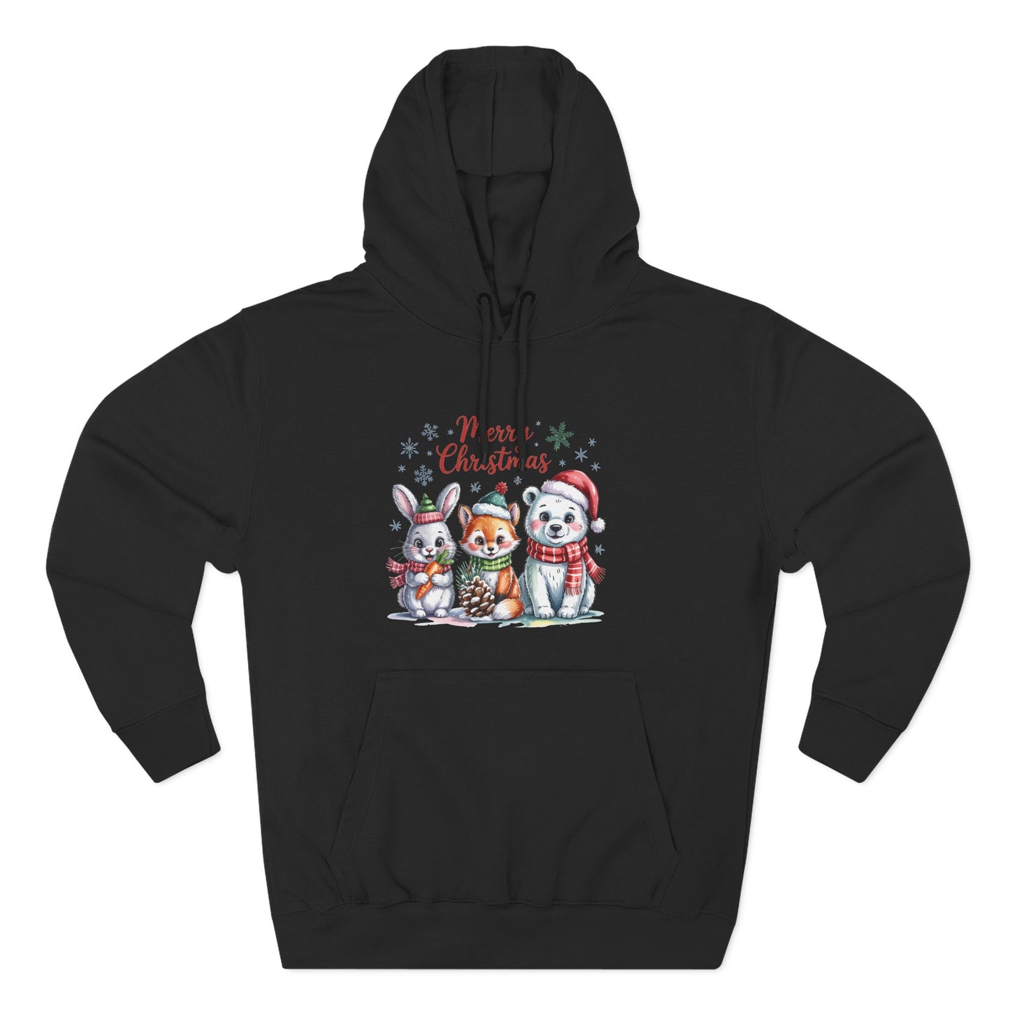 Christmas Animals Hoodie — Cute Bunny, Fox & Puppy "Merry Christmas" Fleece Pullover