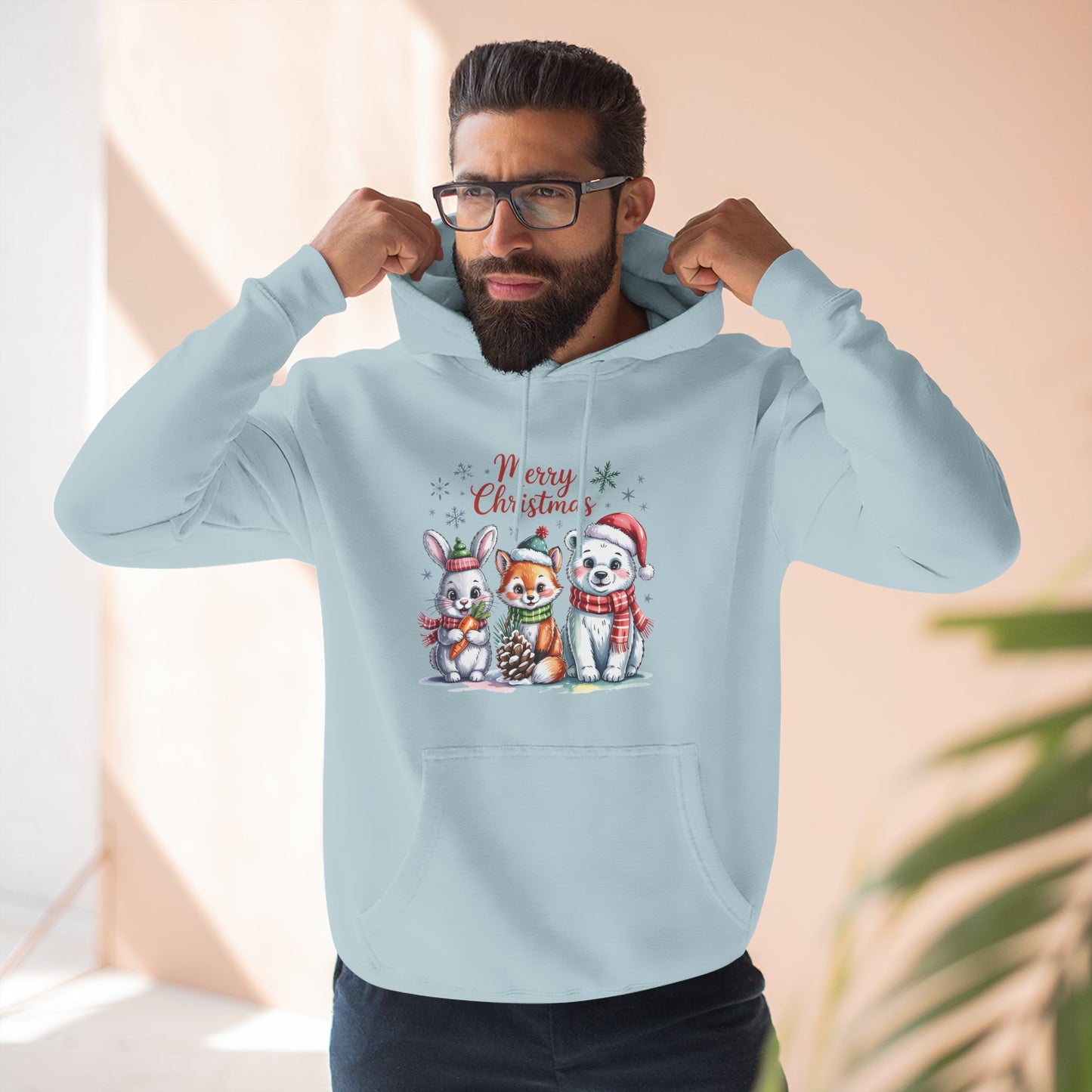 Christmas Animals Hoodie — Cute Bunny, Fox & Puppy "Merry Christmas" Fleece Pullover