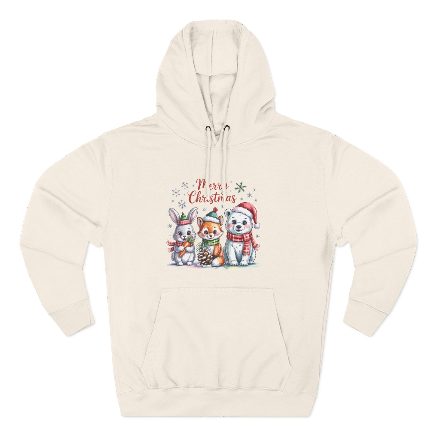 Christmas Animals Hoodie — Cute Bunny, Fox & Puppy "Merry Christmas" Fleece Pullover