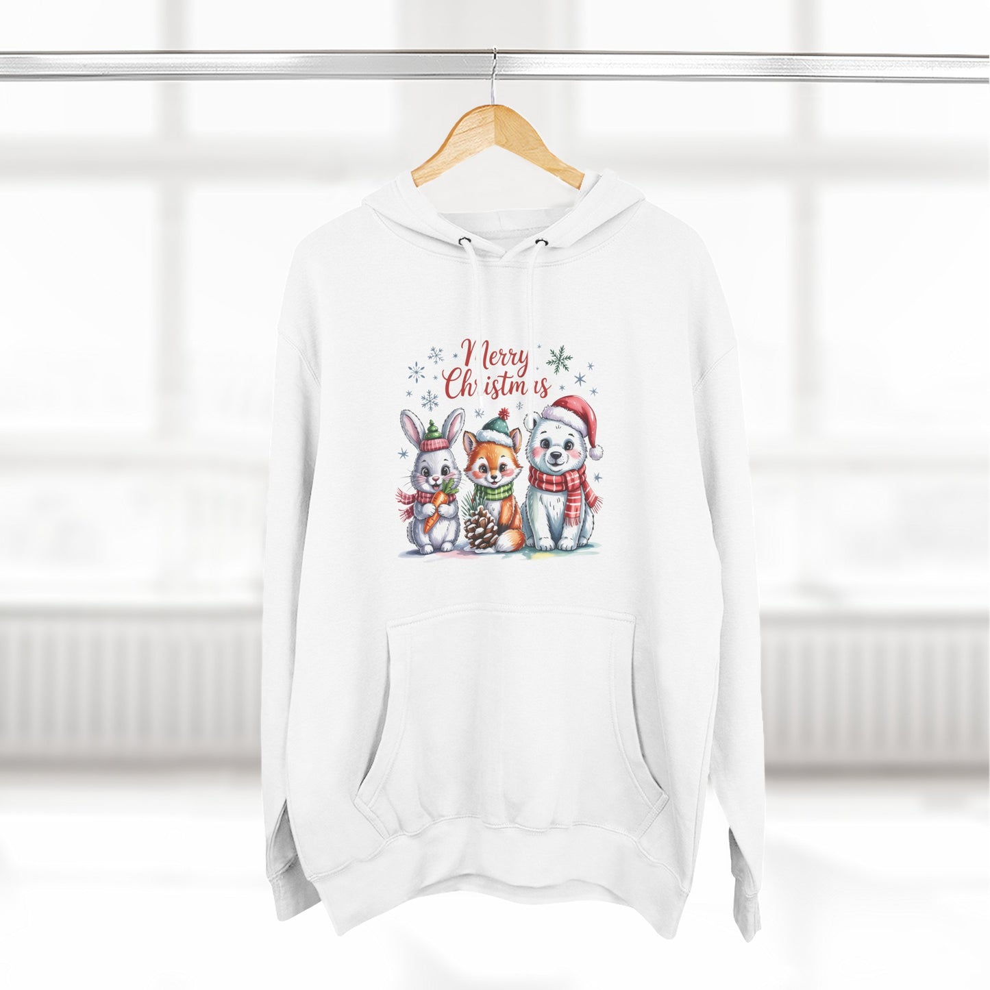 Christmas Animals Hoodie — Cute Bunny, Fox & Puppy "Merry Christmas" Fleece Pullover