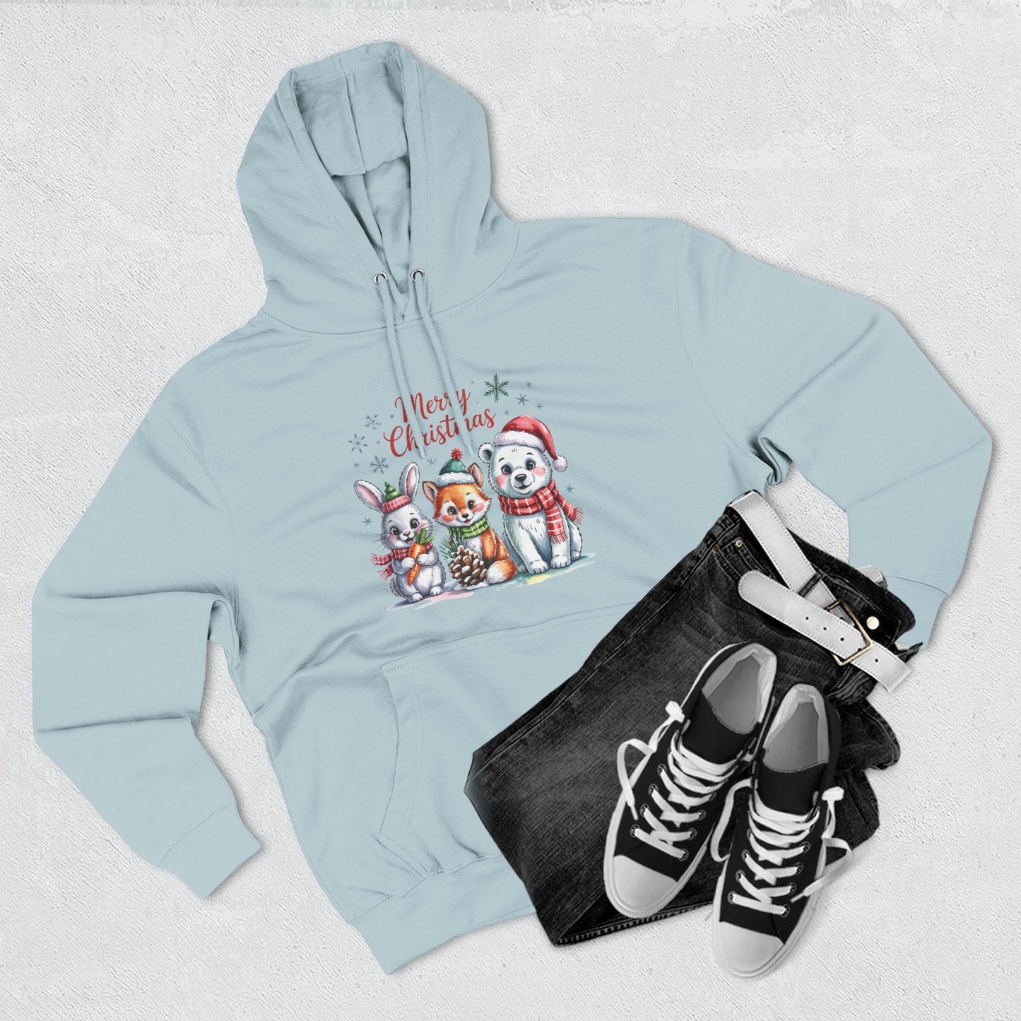 Christmas Animals Hoodie — Cute Bunny, Fox & Puppy "Merry Christmas" Fleece Pullover