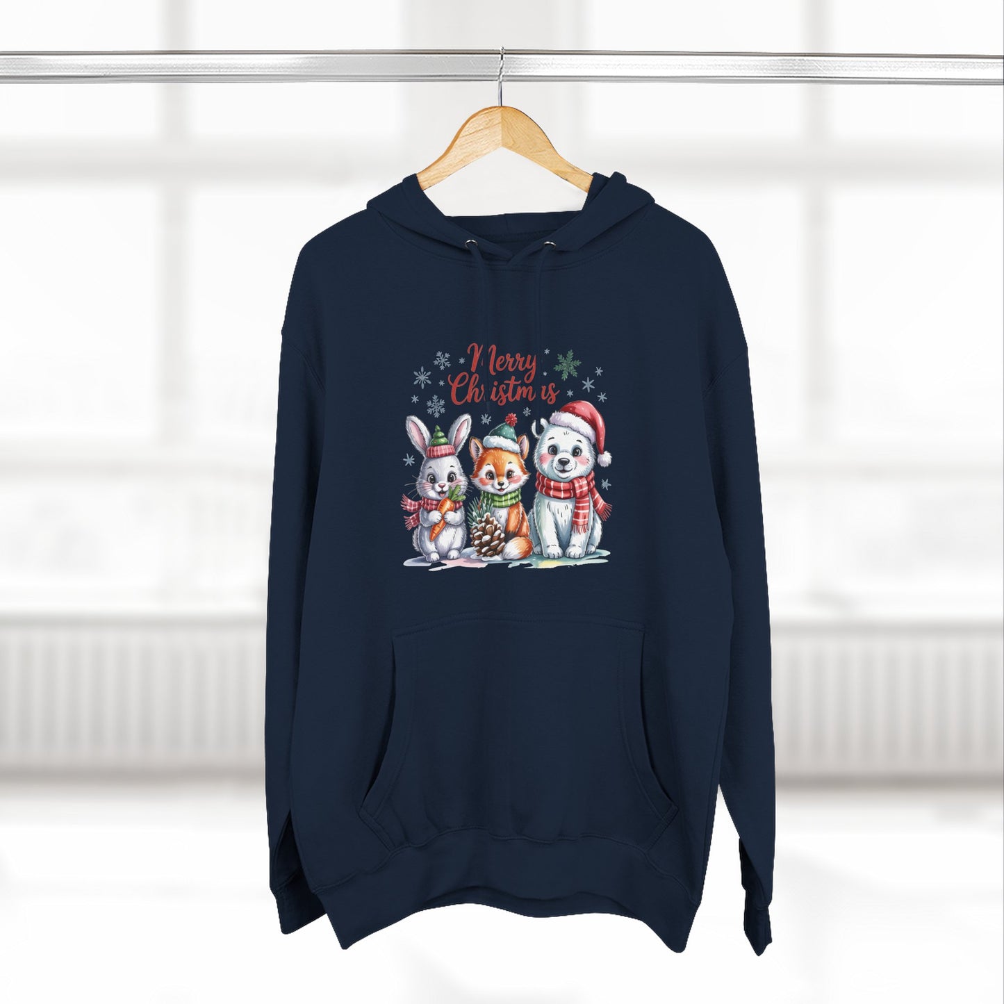 Christmas Animals Hoodie — Cute Bunny, Fox & Puppy "Merry Christmas" Fleece Pullover