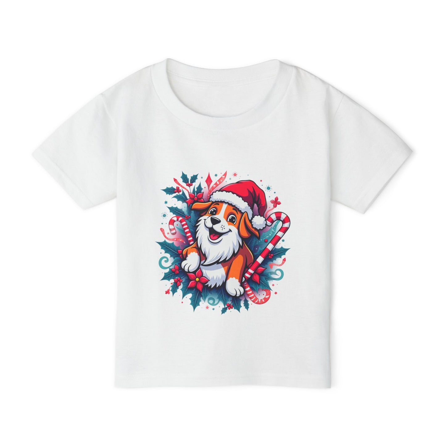 Toddler T-Shirt — Cute Christmas Dog in Santa Hat with Candy Canes