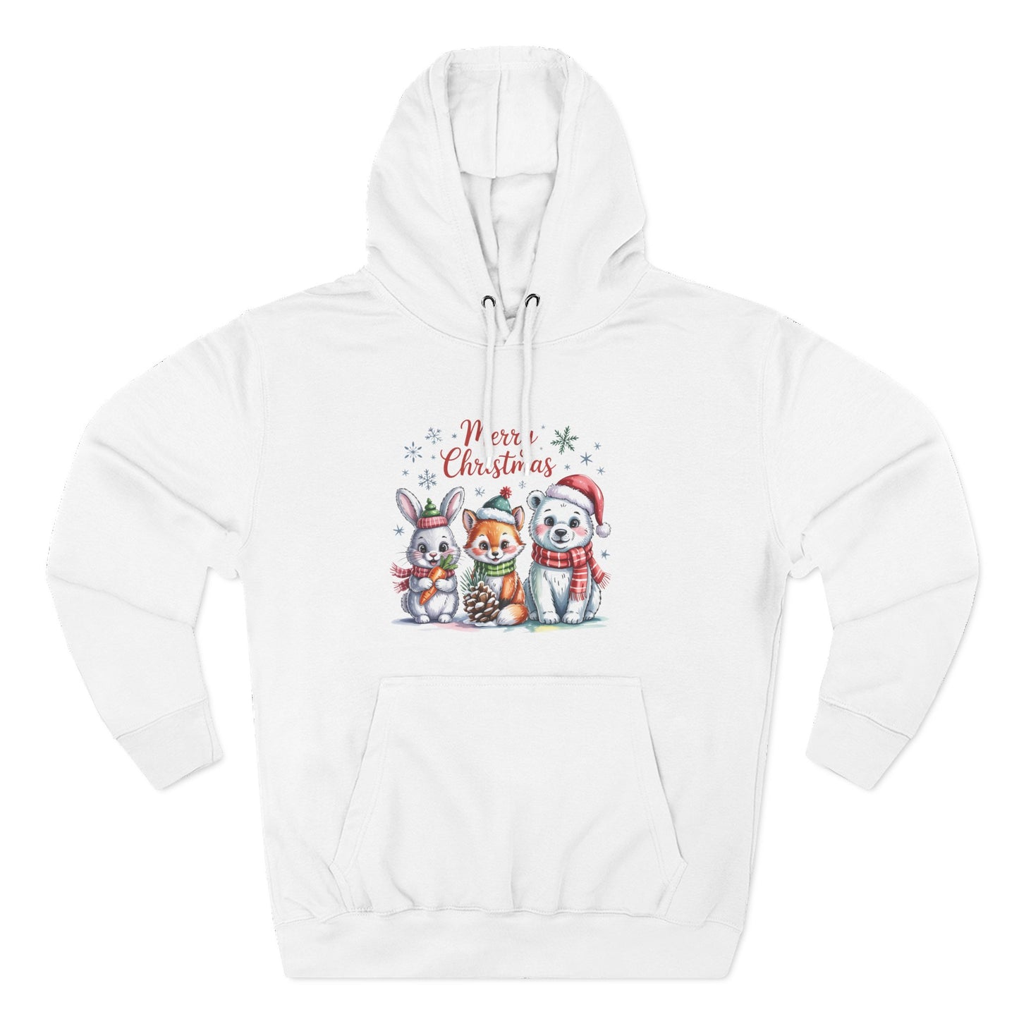 Christmas Animals Hoodie — Cute Bunny, Fox & Puppy "Merry Christmas" Fleece Pullover
