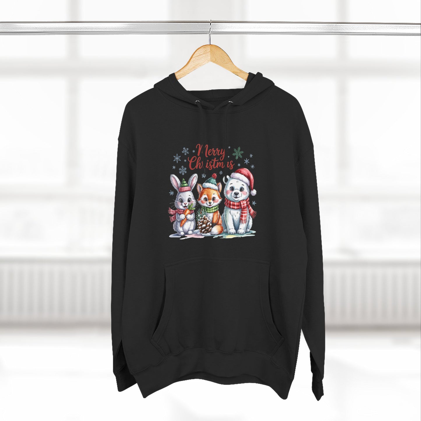 Christmas Animals Hoodie — Cute Bunny, Fox & Puppy "Merry Christmas" Fleece Pullover