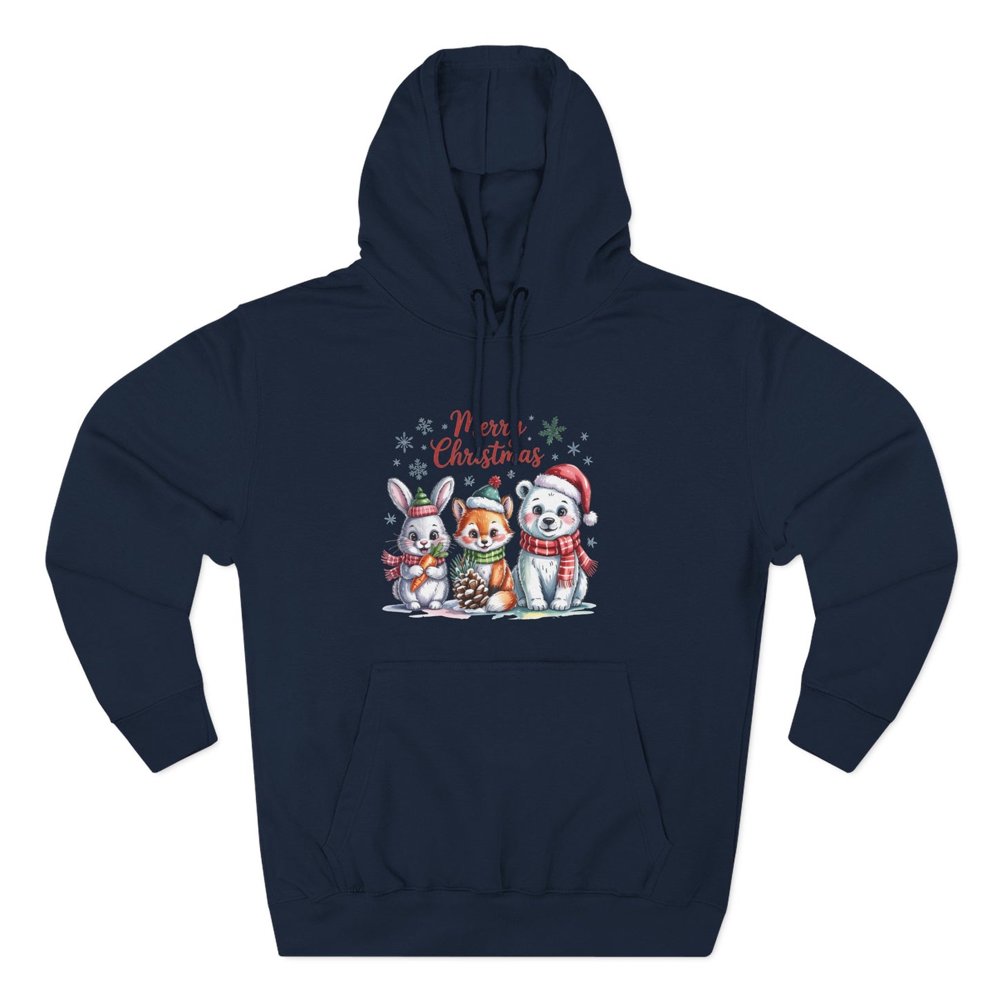 Christmas Animals Hoodie — Cute Bunny, Fox & Puppy "Merry Christmas" Fleece Pullover