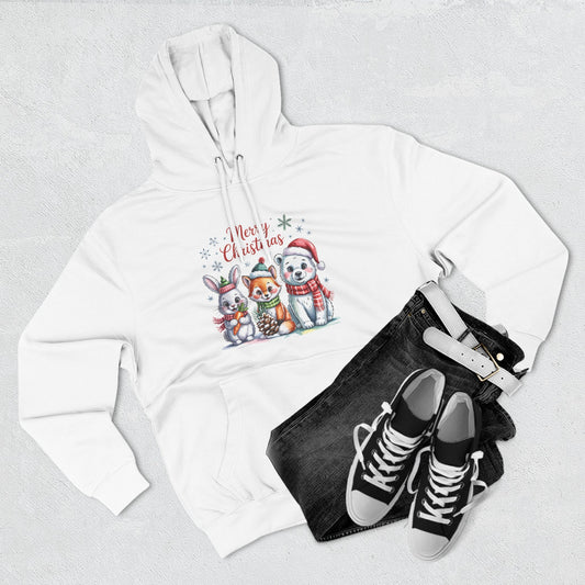 Christmas Animals Hoodie — Cute Bunny, Fox & Puppy "Merry Christmas" Fleece Pullover