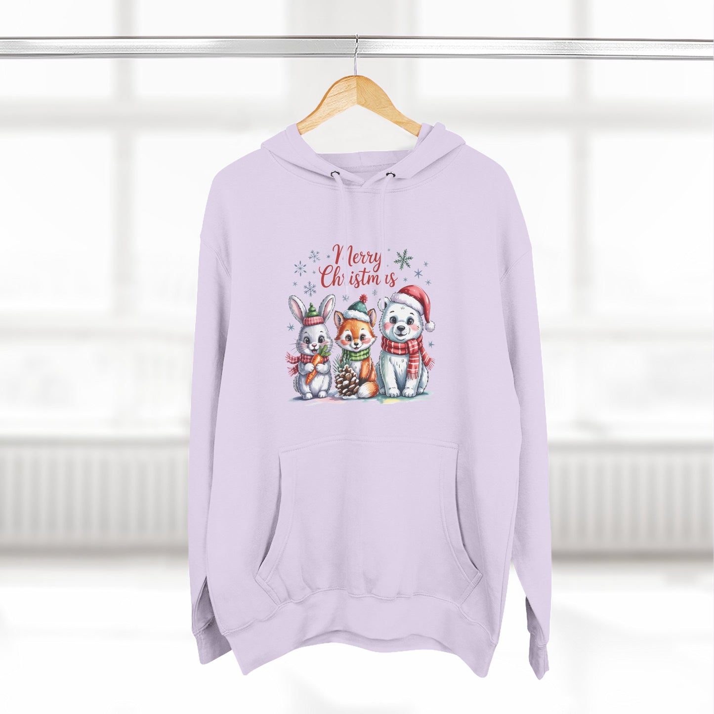 Christmas Animals Hoodie — Cute Bunny, Fox & Puppy "Merry Christmas" Fleece Pullover