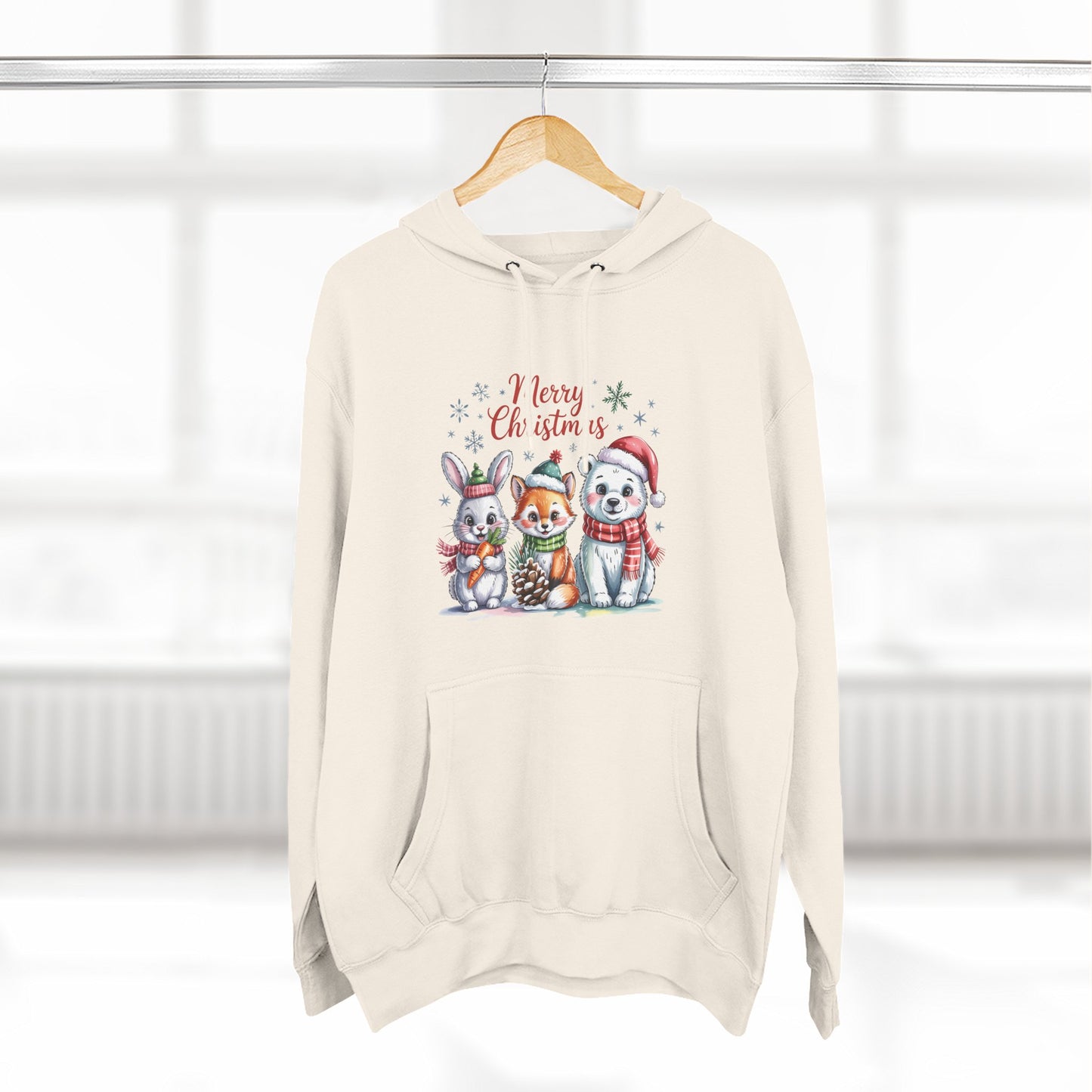 Christmas Animals Hoodie — Cute Bunny, Fox & Puppy "Merry Christmas" Fleece Pullover