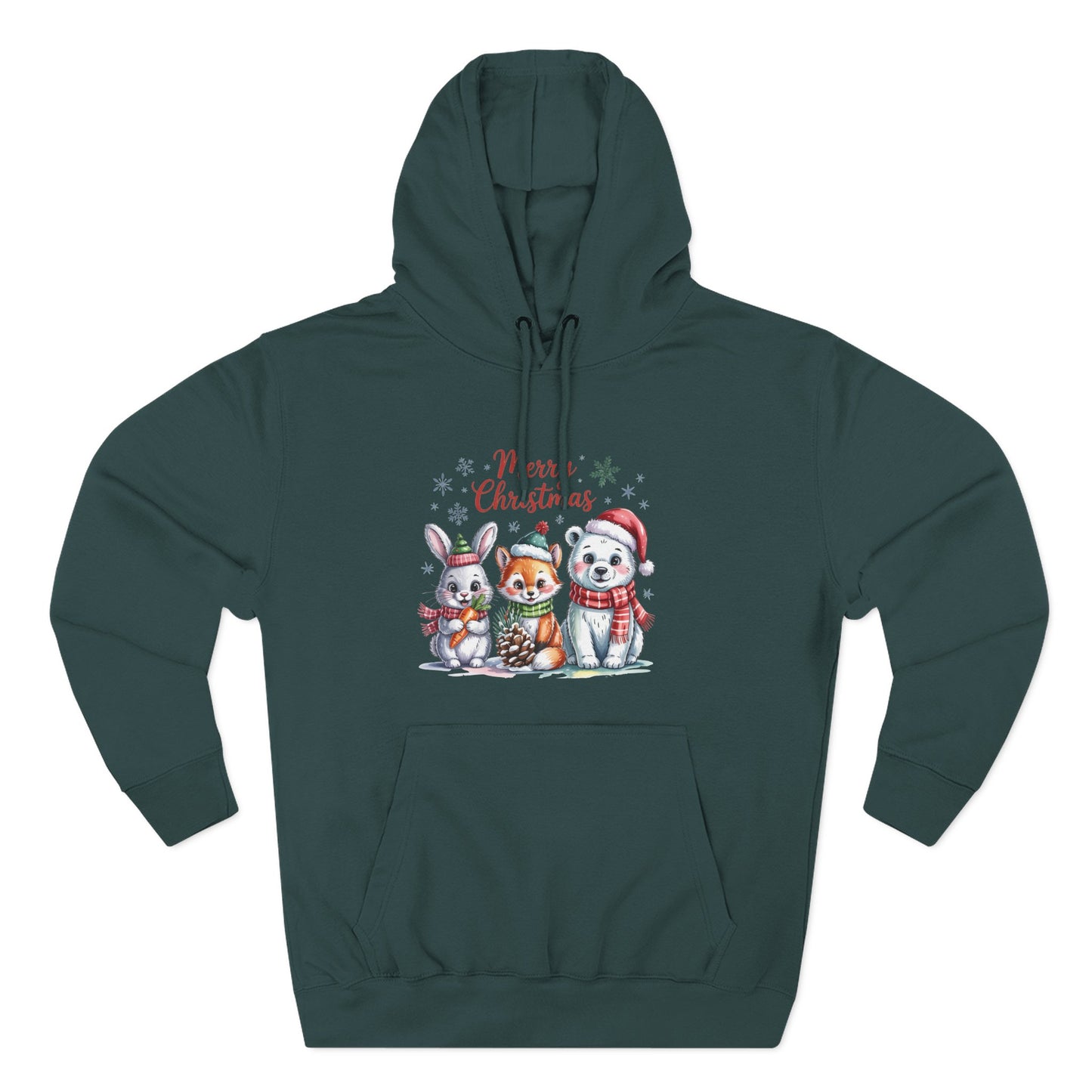 Christmas Animals Hoodie — Cute Bunny, Fox & Puppy "Merry Christmas" Fleece Pullover